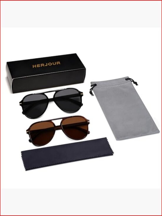 Retro Square Aviator Sunglasses 70s Classic Oversized UV Protection 2 Pack main image 2
